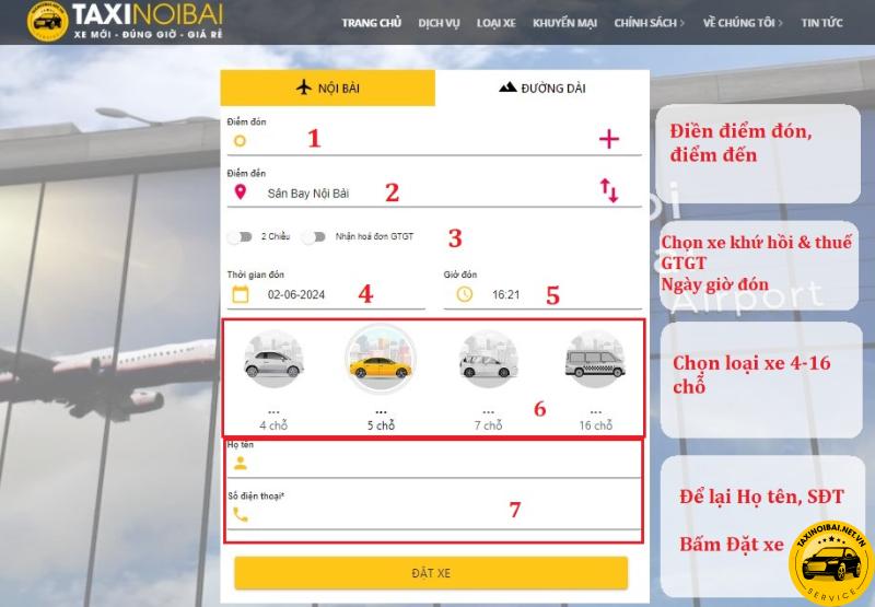 Các bước đặt xe đi Hạ Long tại website Taxi Nội Bài 247