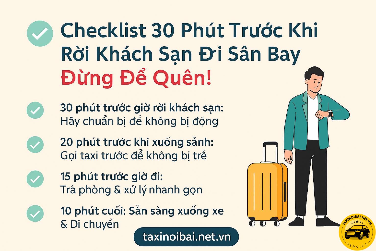 checklist 30 phút trước khi rời khách sạn đi sân bay
