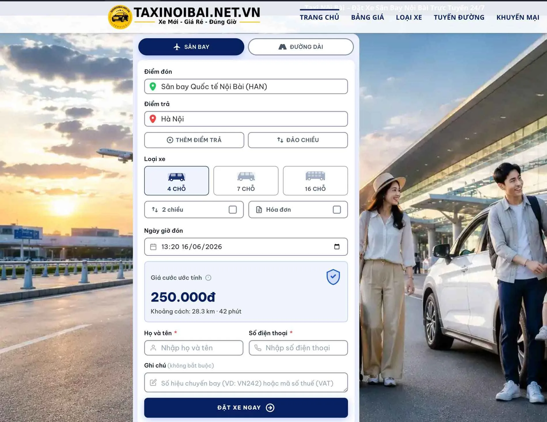 tham khao gia cuoc tai fomr dat xe tren website